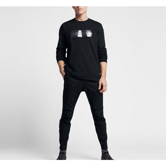 Nike FC crew sweater men size Large black pockets long sleeve cotton soft Logo - Picture 1 of 13